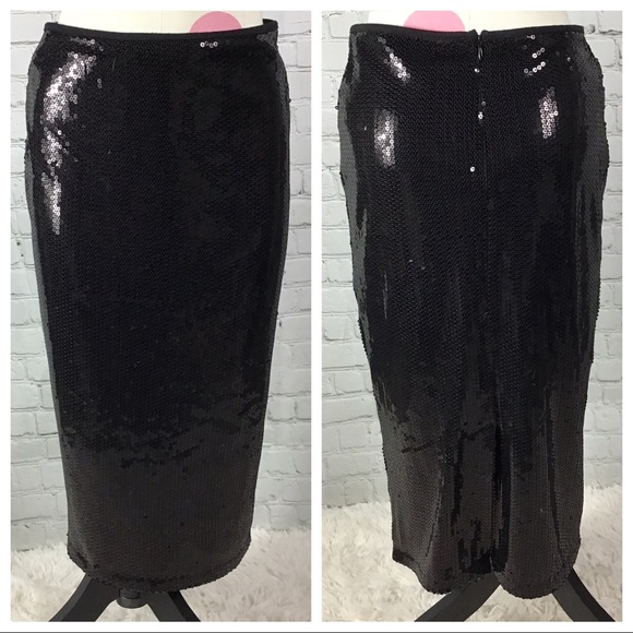 Olsenboye | Black sequin lined pencil skirt | Sz 7 - Picture 2 of 6